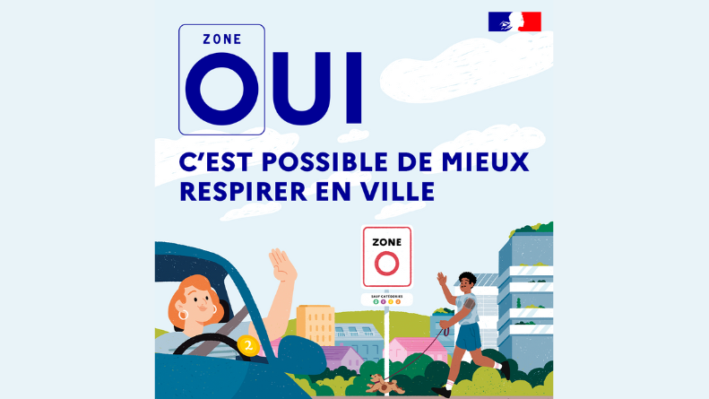 Illustration de personnes heureuses en ville car elles peuvent mieux respirer grâce aux zones à faibles émissions (ZFE).